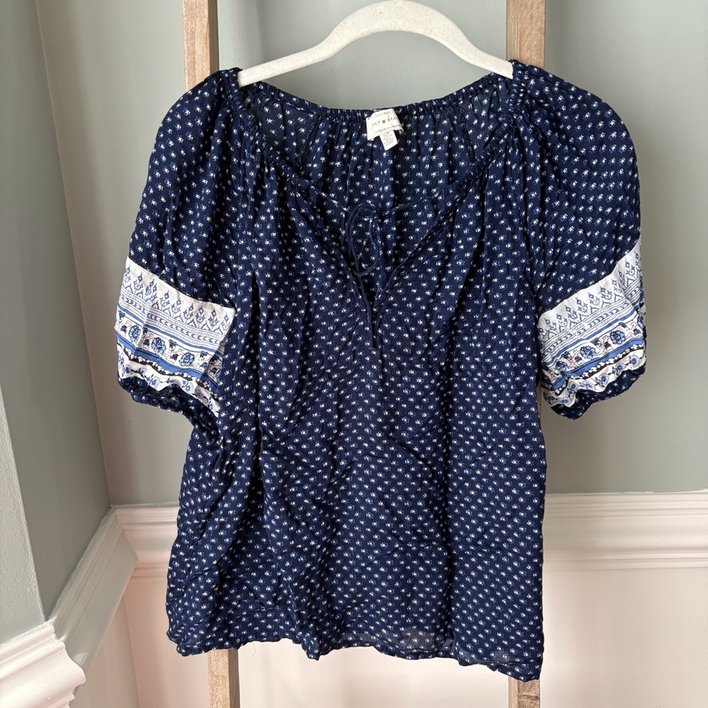 Lucky Brand Dark Blue Bohemian Blouse Sz Small - 1736